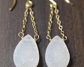 Vanilla Teardrop Druzy Earrings - 14k Gold