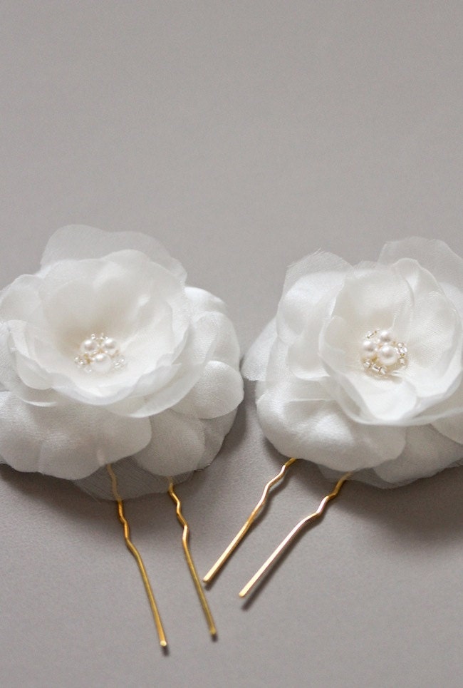 JASMINE silk flower hair pins, bridal hair flowers, wedding accessories, bridal headpiece