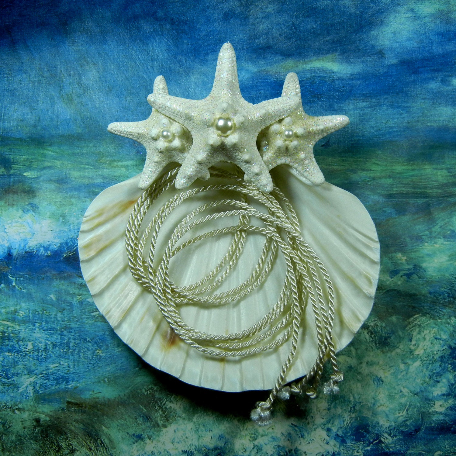 Seashell Ring Pillow - Pearl Seastar - Starfish Seashell Ring Bearer's Pillow