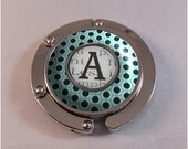 Blue Dot Purse Hanger Bag Hook With Gift Tin - Keep your purse off of the floor - Great personalized initial gift for bridesmaid, mom