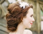 Sabina: draped pearl and feather vintage style hair piece