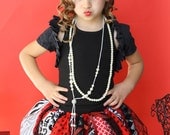 Fabric Scraps Tutu Skirt Black and White and Red Queen of Hearts Chic MADE TO ORDER size Newborn to 4T