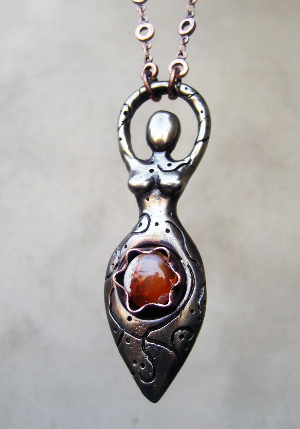 Fire Goddess, Enhancer of Personal Power, Lost Wax Cast, Mexican Fire Opal, Handmade, Wearable Art, Mystic, Sacral Chakra, Kundalini Energy
