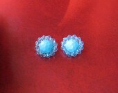 Vintage Turquoise Blue Beaded Earrings - 1960's Germany, Clip-On