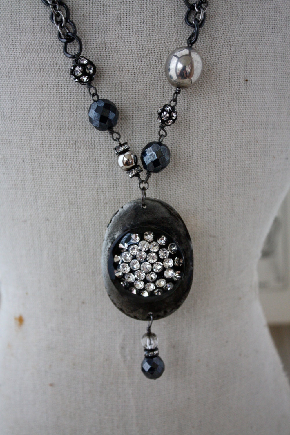 Metal Forged Rhinestone Bezel Necklace (Number 1)