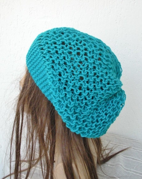 Hand Knit Hat  Beehive beret in  Turquoise womens hat   Slouchy Beanie  Fall Autumn Winter Spring  Fashion  Accessories