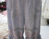 BLOOMERS... Vintage Kitty... grungy hand dyed soft mottled blue tones.. embroidered  upcycled linen, ooak, XL/2XL PLUS