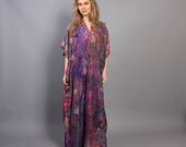 70s CAFTAN DRESS / Moody Purple Tie-Dye Draped Maxi