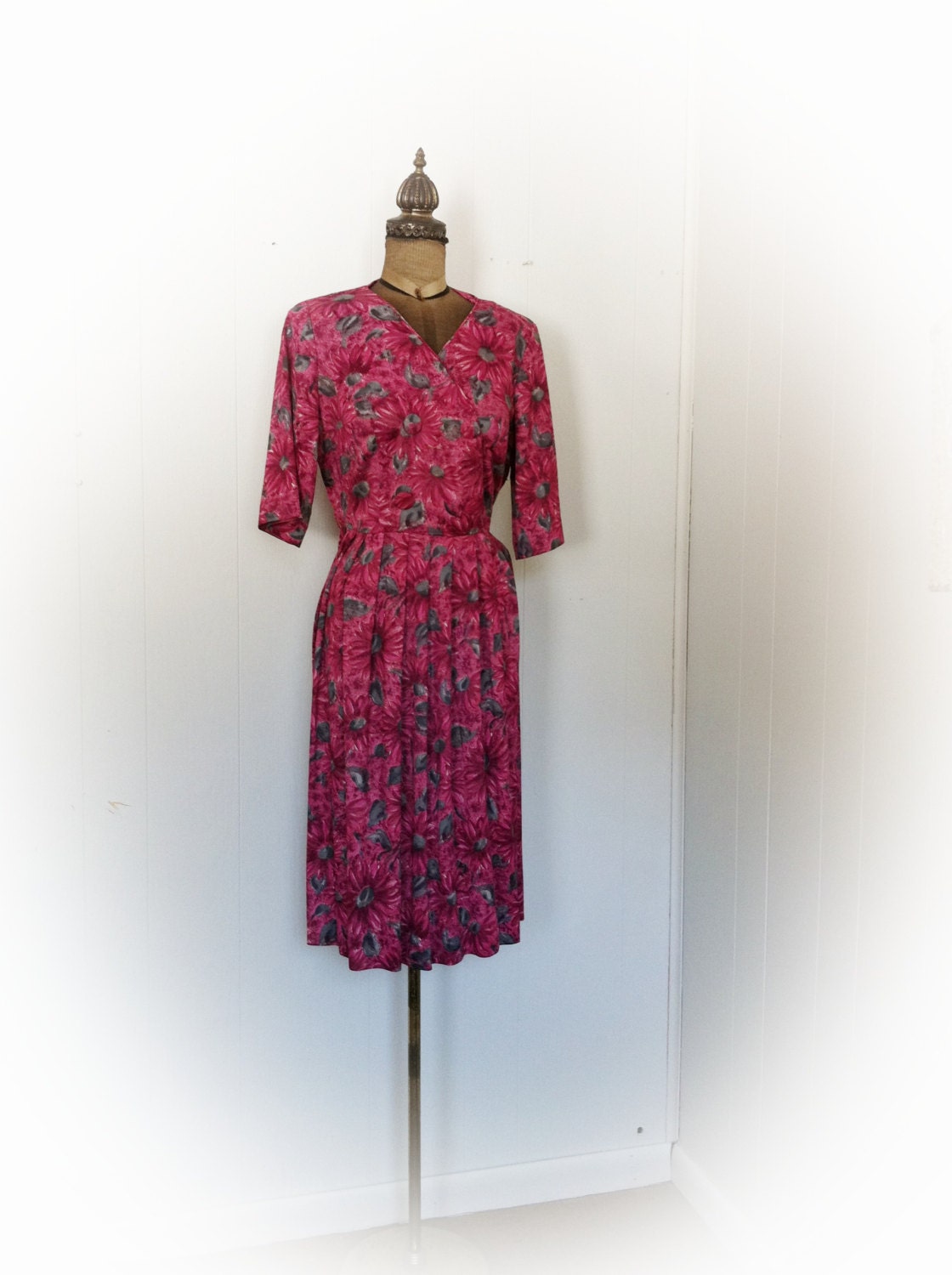 Vintage 1960s Dress Purple Nylon Jersey Floral