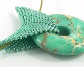 Aqua and gold magnesite gemstone pendant with beaded bail