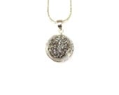 Pewter Druzy Sterling Pendant & Necklace - with YOUR CHOICE of Sterling Chain Smoky Grey Silver Haze Druzy Sterling Gem Set by Mei Faith