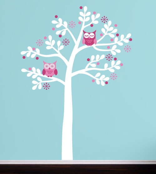 Retro Owl Tree Wall Decal Set - Baby Nursery Children