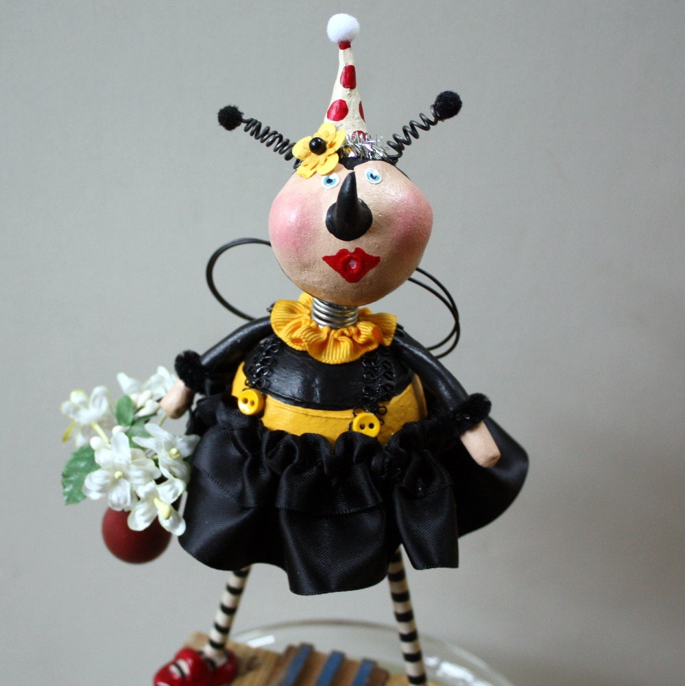 Folk Art Bumblebee Bug Whimsical Sculpted Art Doll