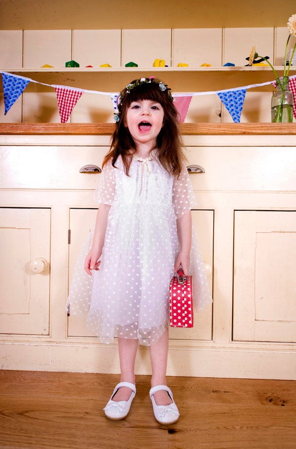 Dotty Tulle Girls Bridesmaids Dress - Ivory - Age 3 Years