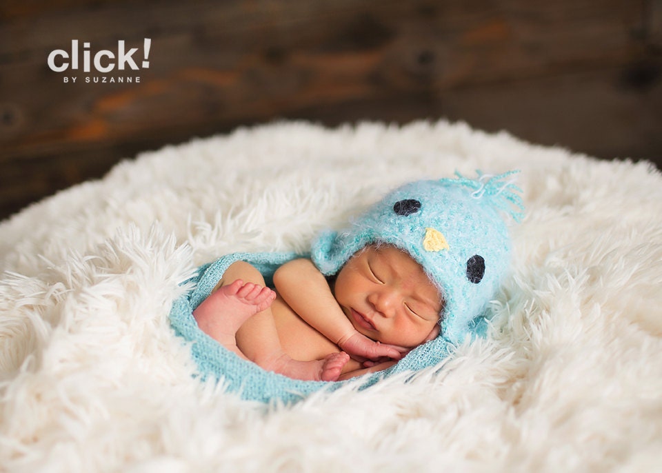 Newborn baby Blue Bird hat with earflaps