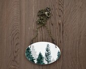 Timber Necklace in Preylene Green and Graphite - Handmade Wooden Forest Pendant