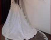 Ivory Cathedral Wedding Veil with Vintage Alencon Lace on Bottom Blusher included