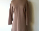 60s Bleeker Street Mod Camel Double Knit Shift Dress