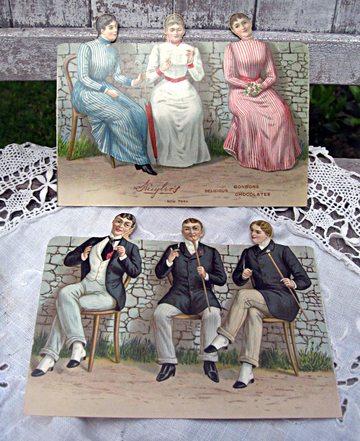 Antique advertising cards, set of two, Bonbons chocolates, wonderful and unique