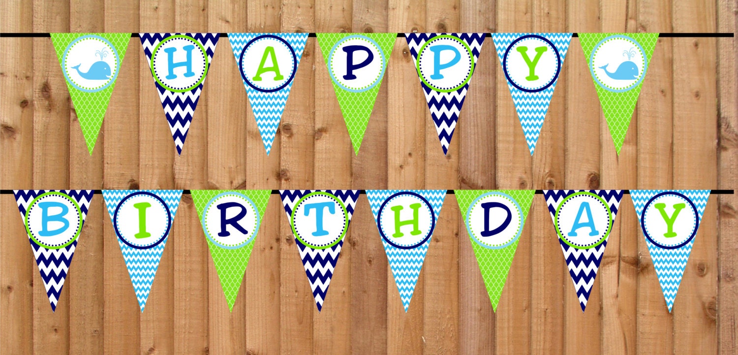 Whale Happy Banner - Buy 2 Get 1 FREE - DIY PRINTABLE File Personalized Party Decorations
