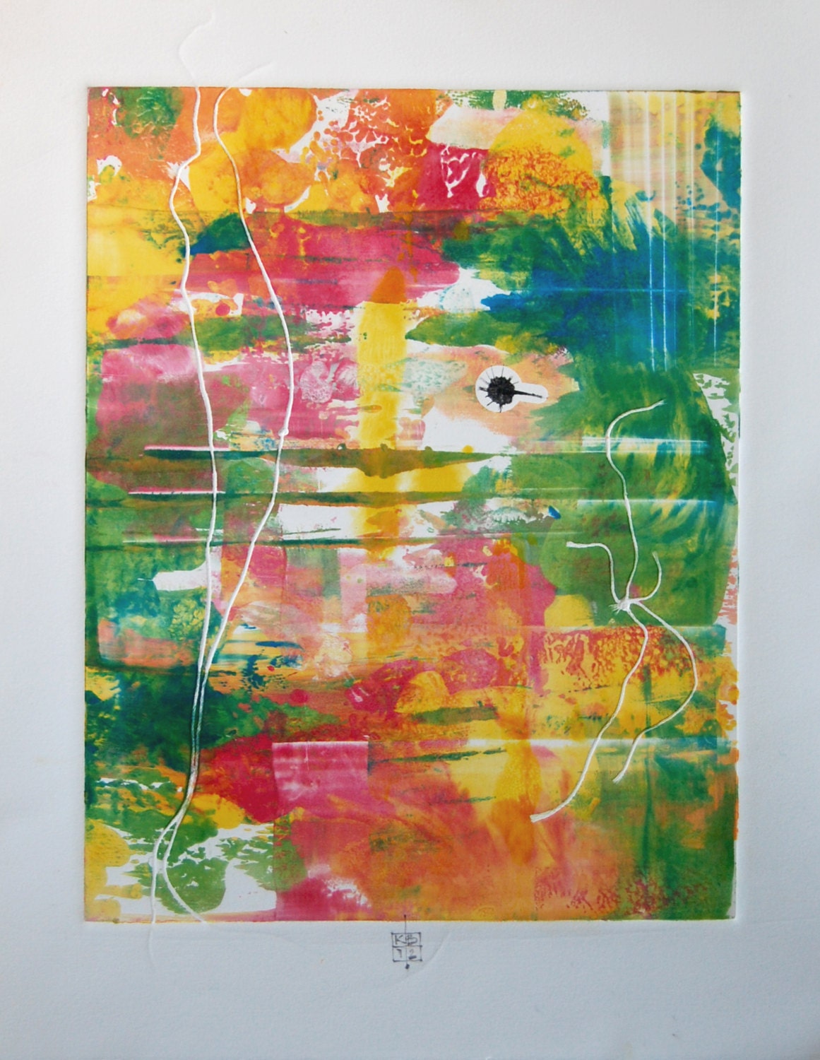 Original Fine Art Watercolor Monoprint : JapaneseTeagarden