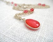 Bright pink chalcedony necklace - Pink chalcedony - bright pink necklace - sterling silver necklace- A M E L I A