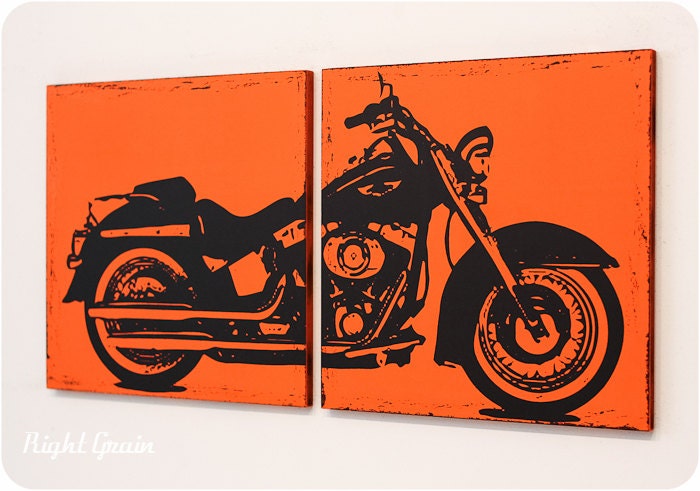 Distressed Harley Davidson Motorcycle Screenprint Wall Art in Custom Colors