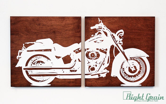 Motorcycle Wall Art - Harley Davidson on Woodgrain For Him - Garage Art