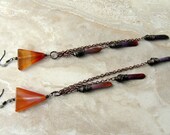 Long Chain Earrings - Orange Agate and Natural Sea Urchin Spine Dangle Earrings, Long Drop Earrings, Statement Earrings (Ready to Ship)