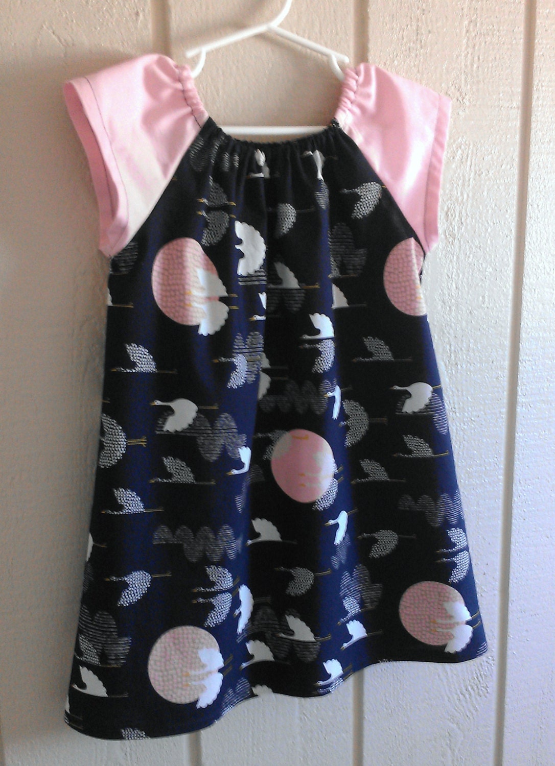 Unique Girls Tunic / Navy and Light Pink / Mosaic Paper Cranes / 6 Months, 12 Months, 2t, 3t, 4t, 5t, 6y by PerryFinalia