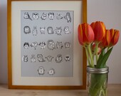 Gray Owlphabet, Alphabet Print, Nursery Art, Kids Room - Free US Shipping