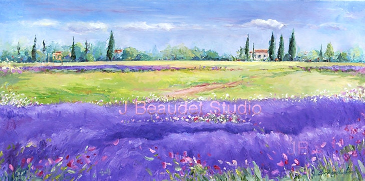 Original Oil Painting LANDSCAPE Lavender Fields Impressionist Large Canvas Palette Knife