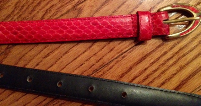 Vintage 1980s Skinny Red Snake Skin Belt Size XS - S