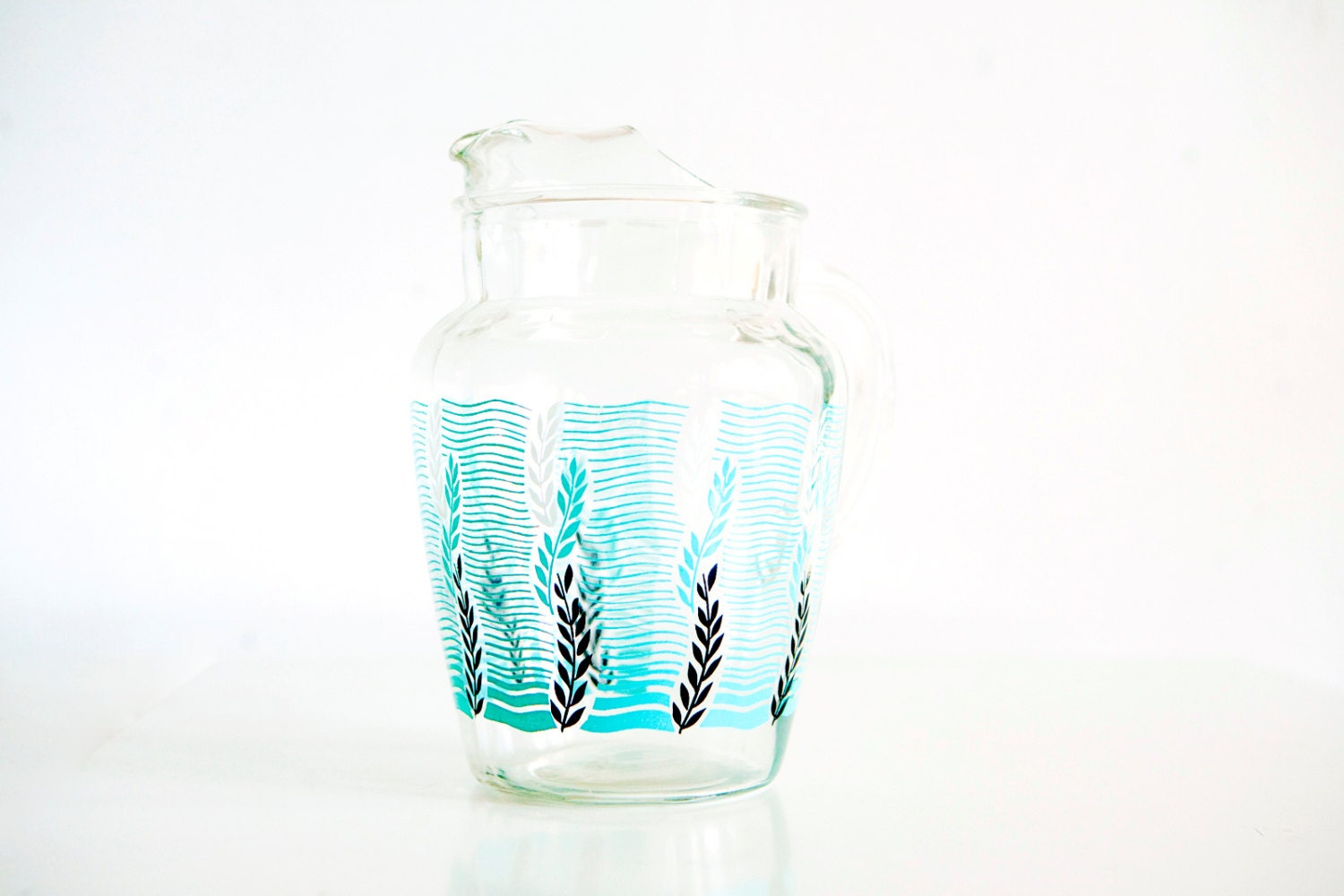 Vintage Glass Pitcher with Fun Undersea Pattern