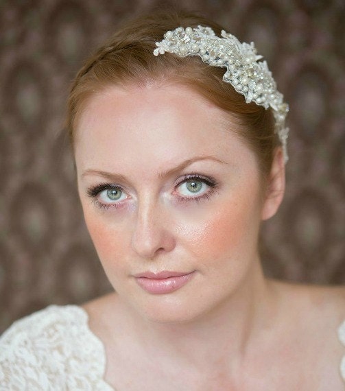 Lace, pearl & crystal bridal headpiece