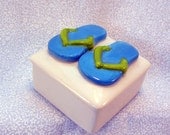 Ceramic Flip Flop Keepsake Box Blue Lime