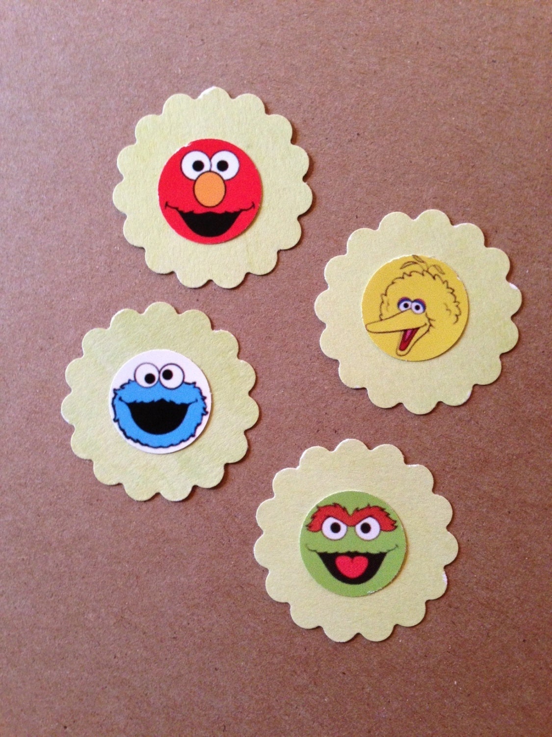 SALE - Sesame Street 1 in. scallop circle tags - Ready to Ship. In Stock. Sesame Street Party Tags. Sesame Street Mini Cupcake Toppers.