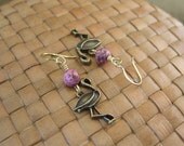 Pink Magnesite and Flamingo Charm Earrings