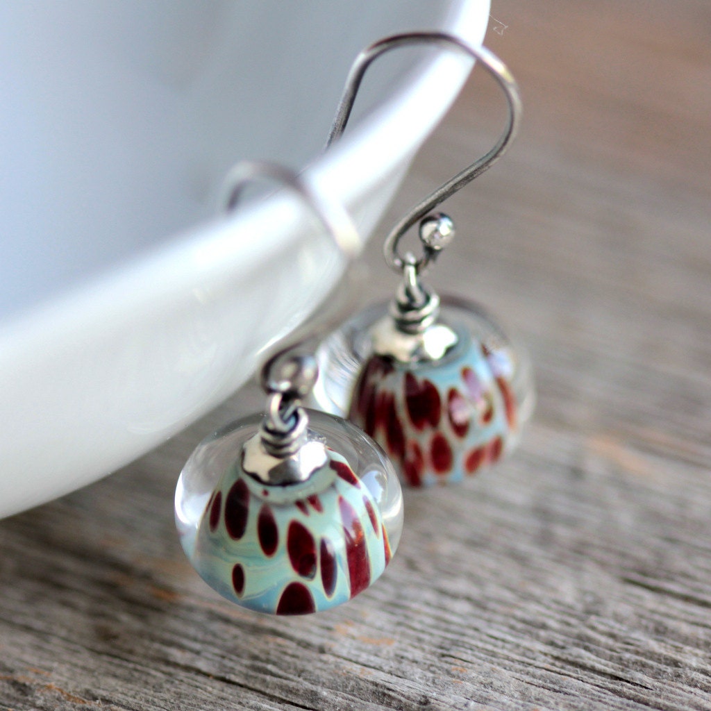 Summer Beach Earrings - Sea Anemone - Handmade Lampwork Glass and Oxidized Sterling Silver Earrings