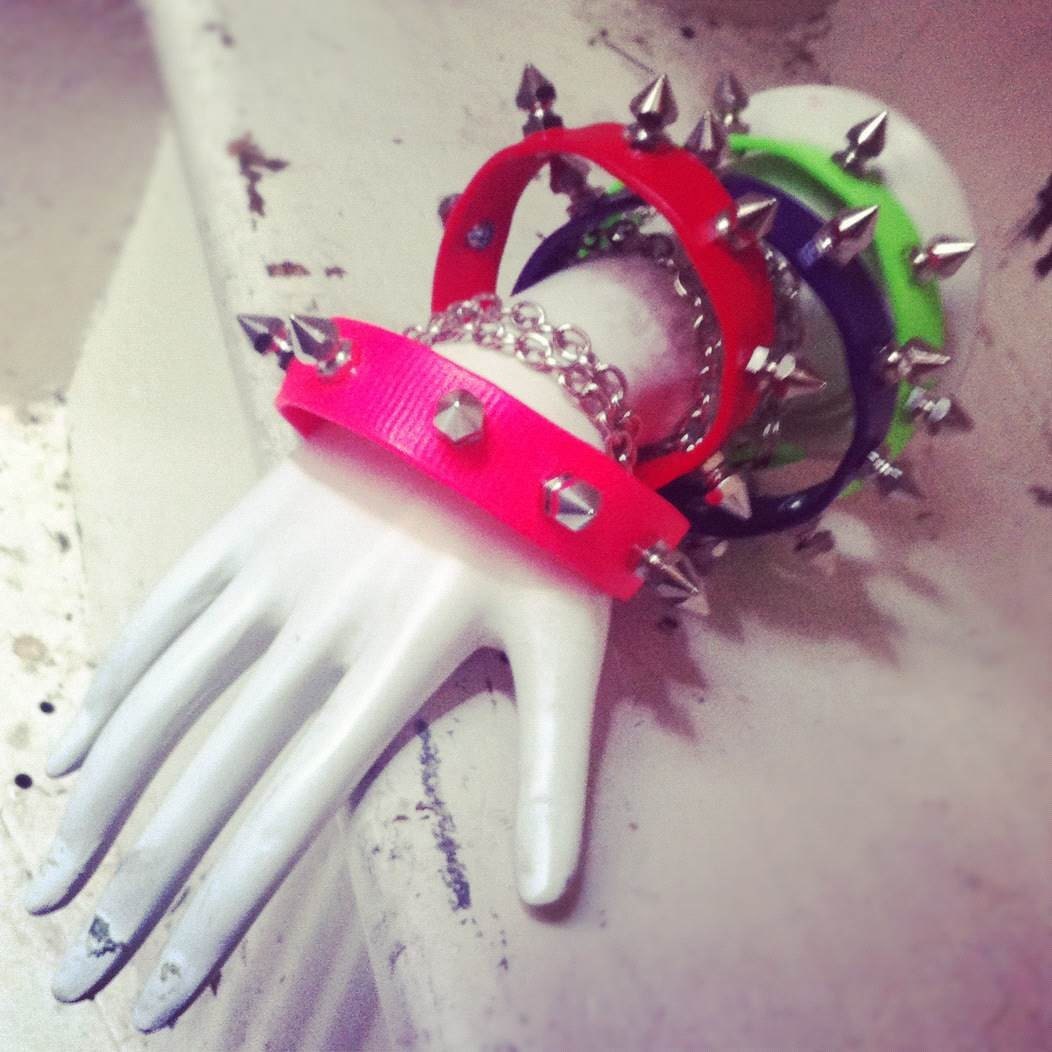 Bright Red Pink Purple or Green Rave Spike Cuff