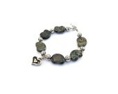 Green Nautilus Bracelet Czech Glass Nautilus Shell, Antique Silver Heart Silver Plated  Flower Beaded  Strung Handmade