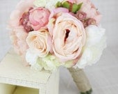 Silk Bridesmaid Bouquet Peony Peonies Roses Ranunculus Country Wedding Lace (Item Number 130111)