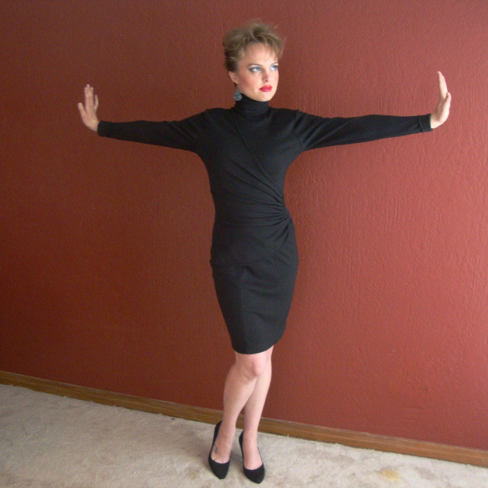 Vintage 1980s Emanuel Ungaro Paralelle Sexy Black Knit Body Con Dress - Size 6 Small / Medium