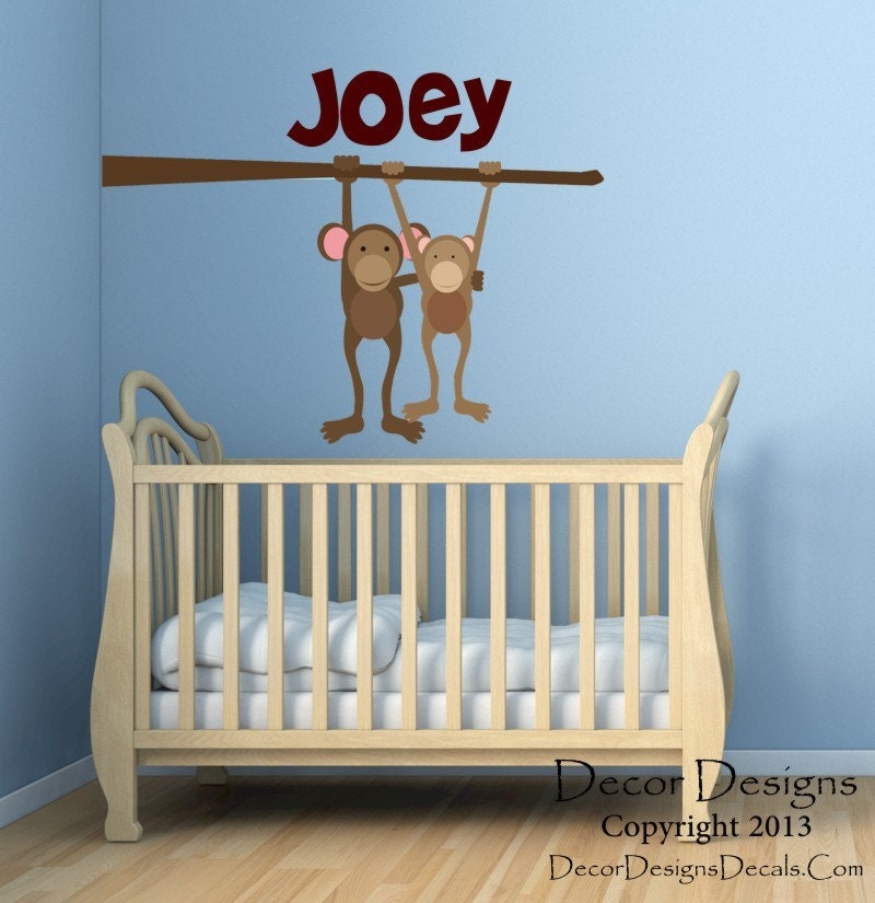 Two Hanging Monkeys Personalized Printed Vinyl Repositionable Wall Decals