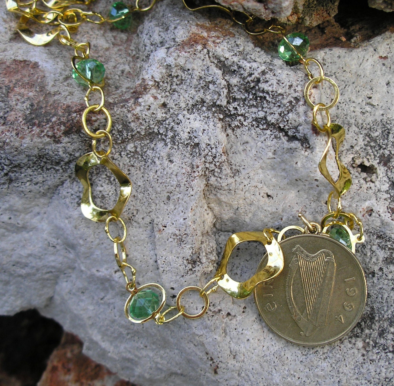 1994 Authentic IRISH Coin Gold Hooped  Bead Necklace