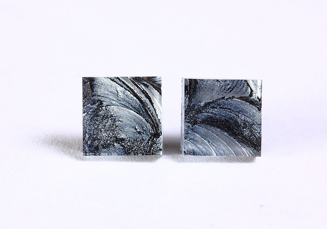 Silver glass square stud post earrings (704) - Flat rate shipping