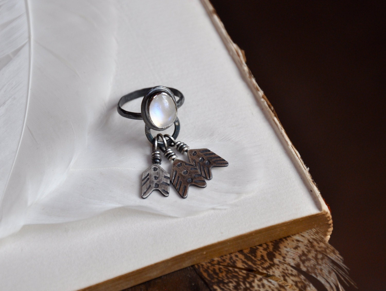 MAY SALE- Shooting for The Moon Ring. rainbow moonstone and silver