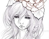 Nature Lady 05  - Original Pen Drawing - Manga Anime Style
