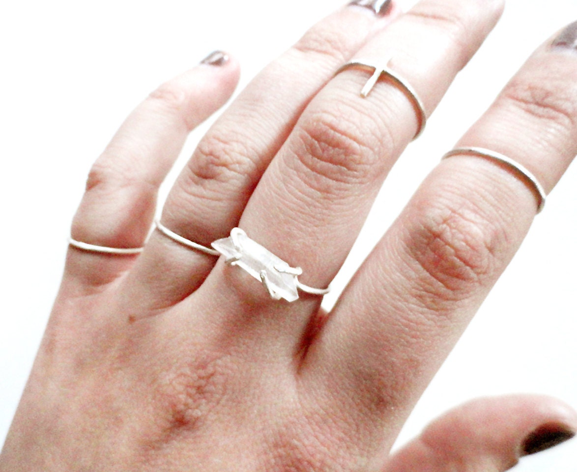 Sterling silver quartz crystal stacking ring