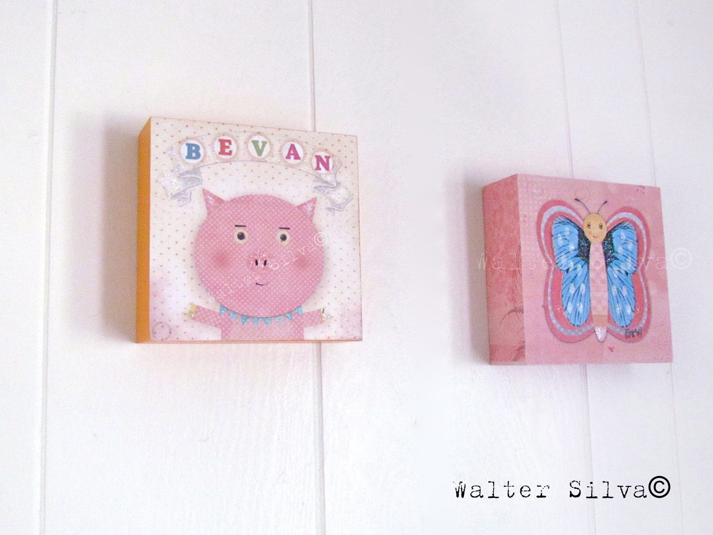 Personalized Pig ART 6X6 Wall Art Panel - New Baby Nursery Art